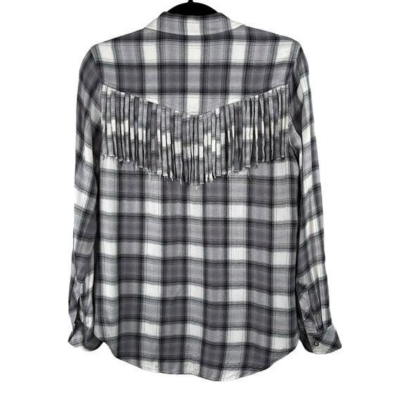 Rails Western Dolly Button Down Grey Check Plaid Fringe Flannel Shirt XS/Medium - Picture 3 of 16
